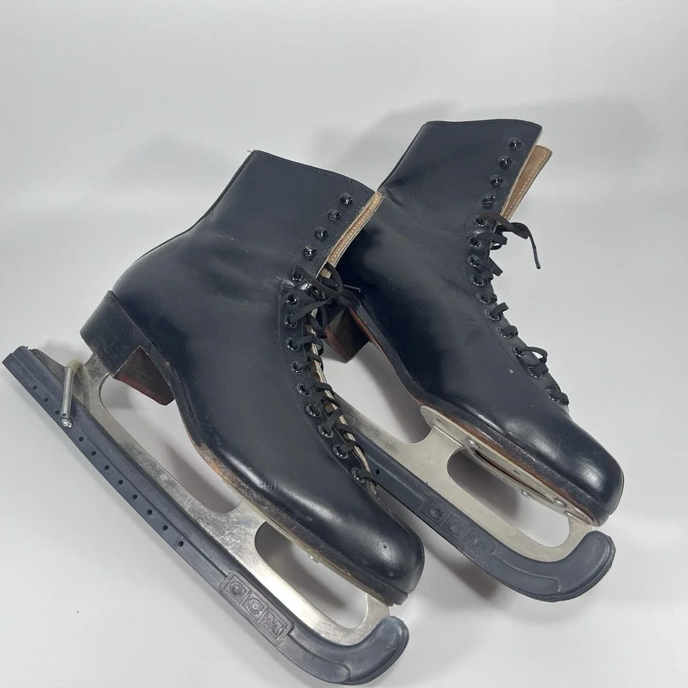 Vintage Riedell Red Wing Black Leather Ice Skates Sz 10.5 S Sheffield 220 Blades